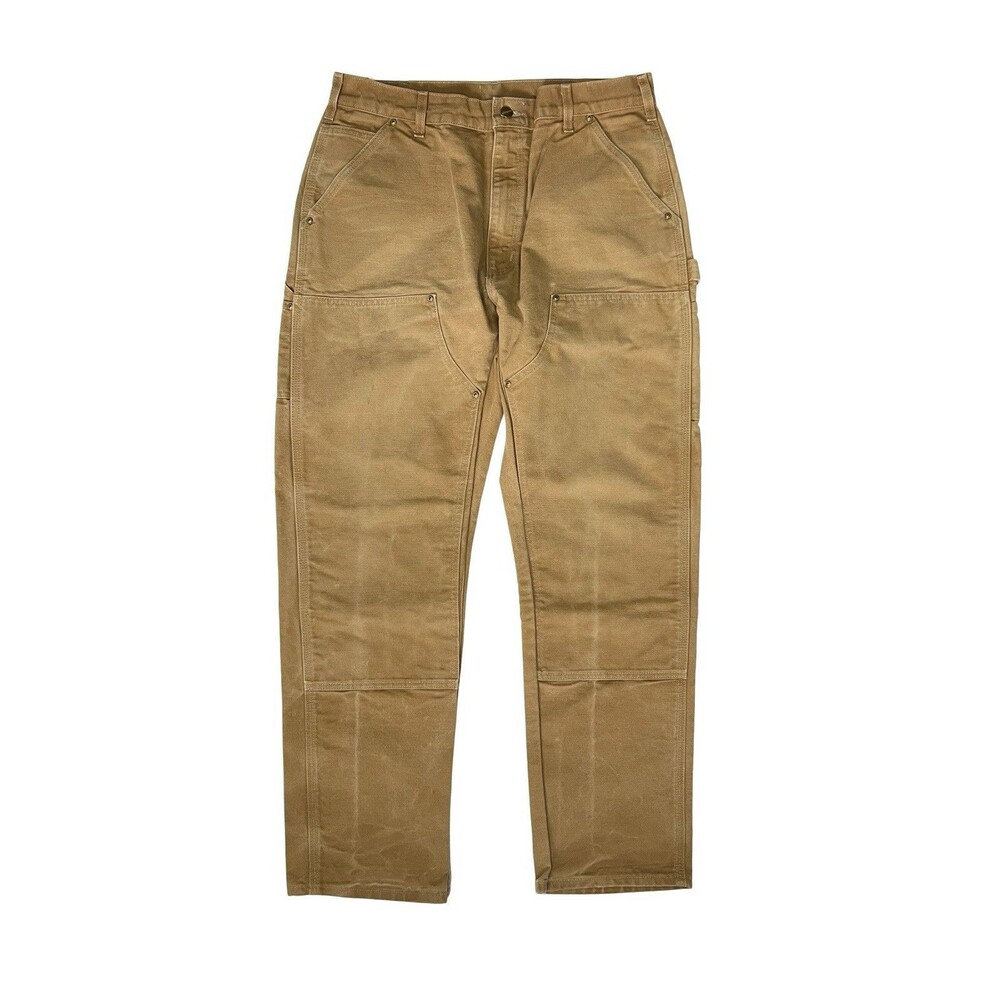 VTG Carhartt Double Knee Pant Mens B01 Brown Duck Distressed USA Made 36x32